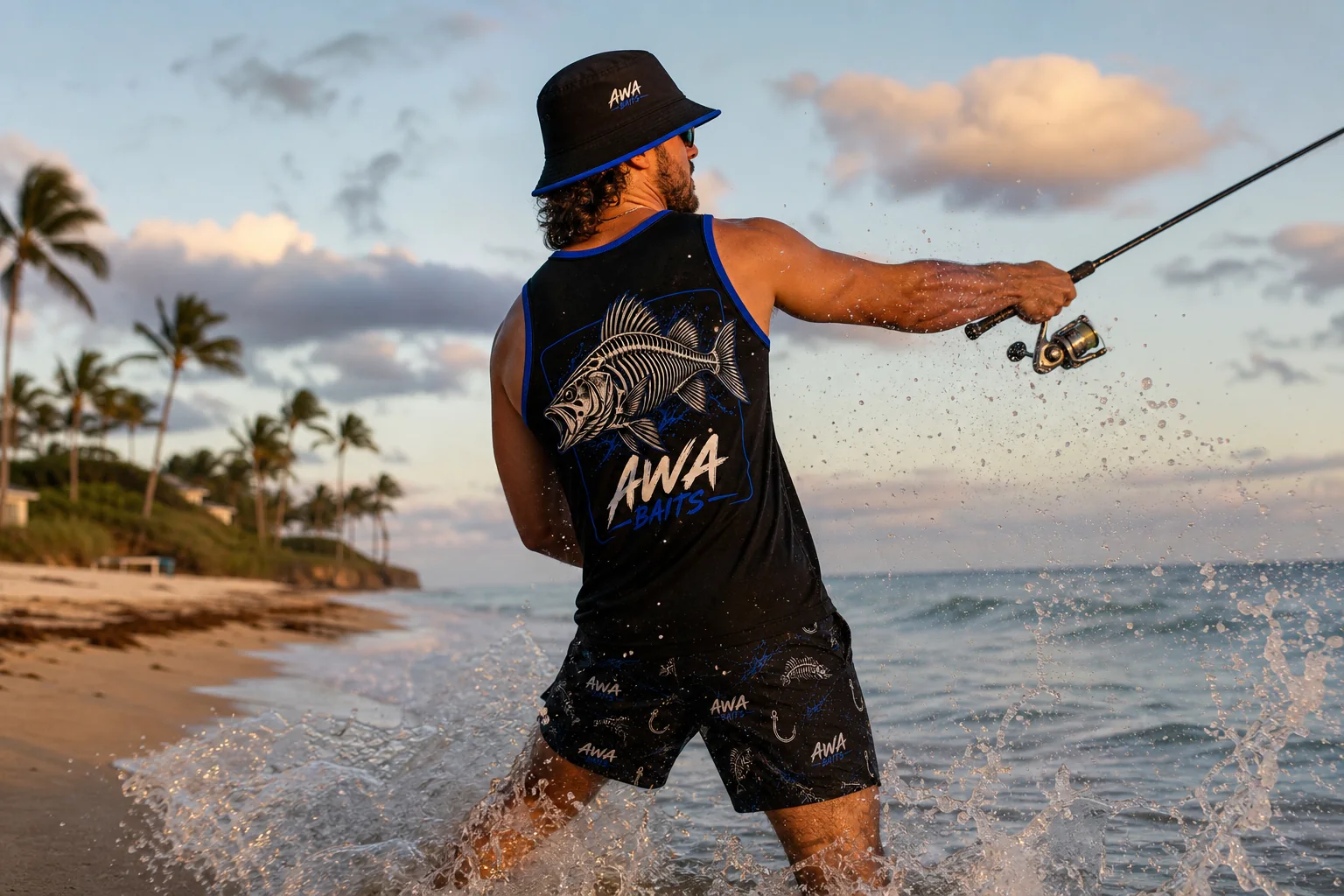 AWA Baits angler casting from the beach