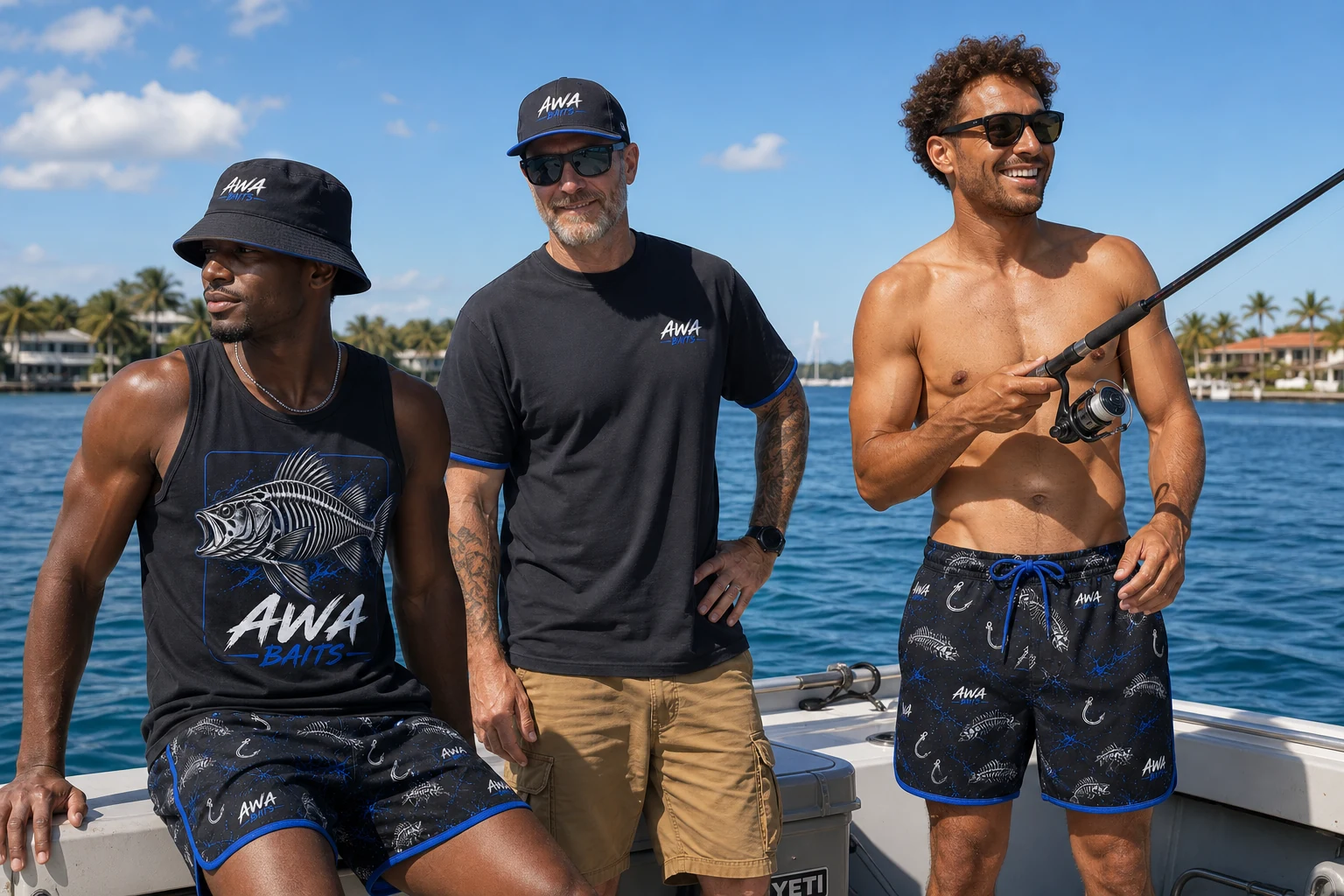 AWA Baits anglers wearing the collection on the water