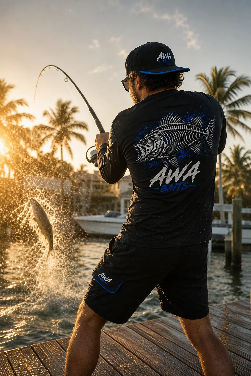 AWA Baits angler reeling in a fish