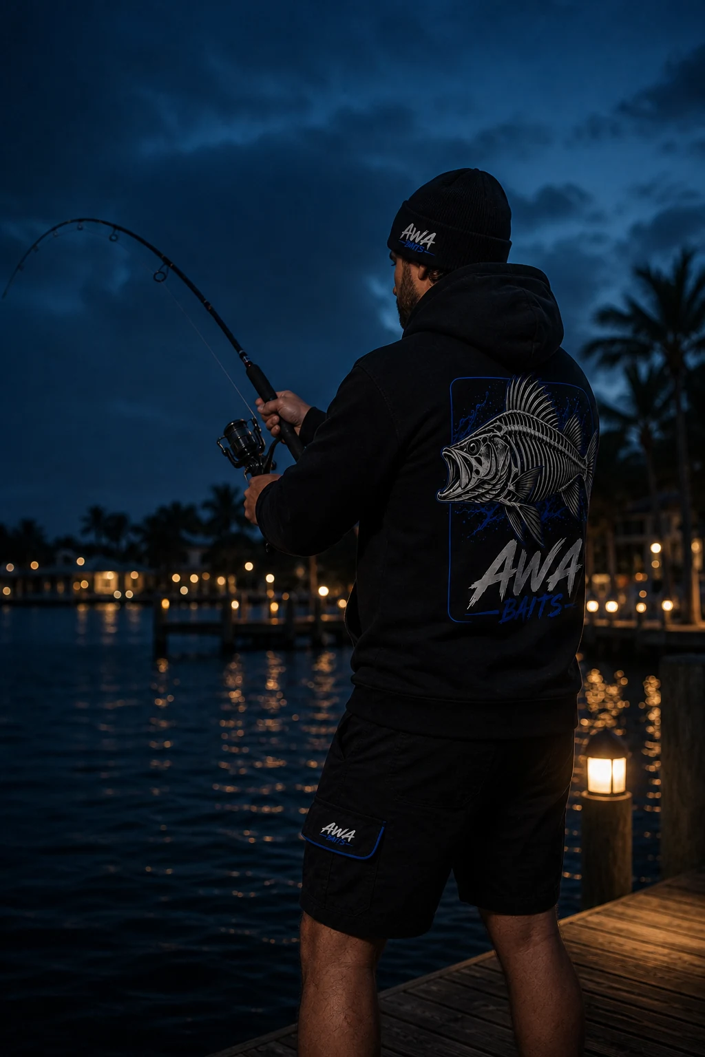 AWA Baits angler fishing after dark